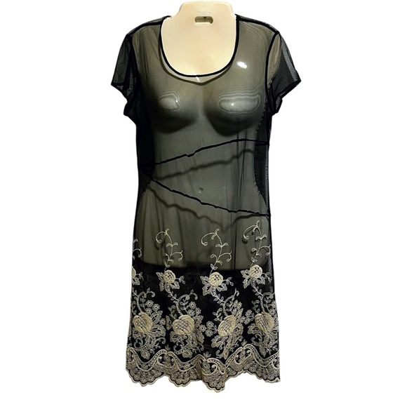 Vintage Sheer Embroidered Mesh Dress Whimsigoth Fairycore Romantic Goth Sz M 10 - Picture 1 of 15